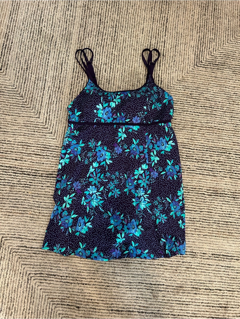 Swim365 Swimsuits for all Navy Floral Tank Dress Teal Blue Swim dress Sz 18